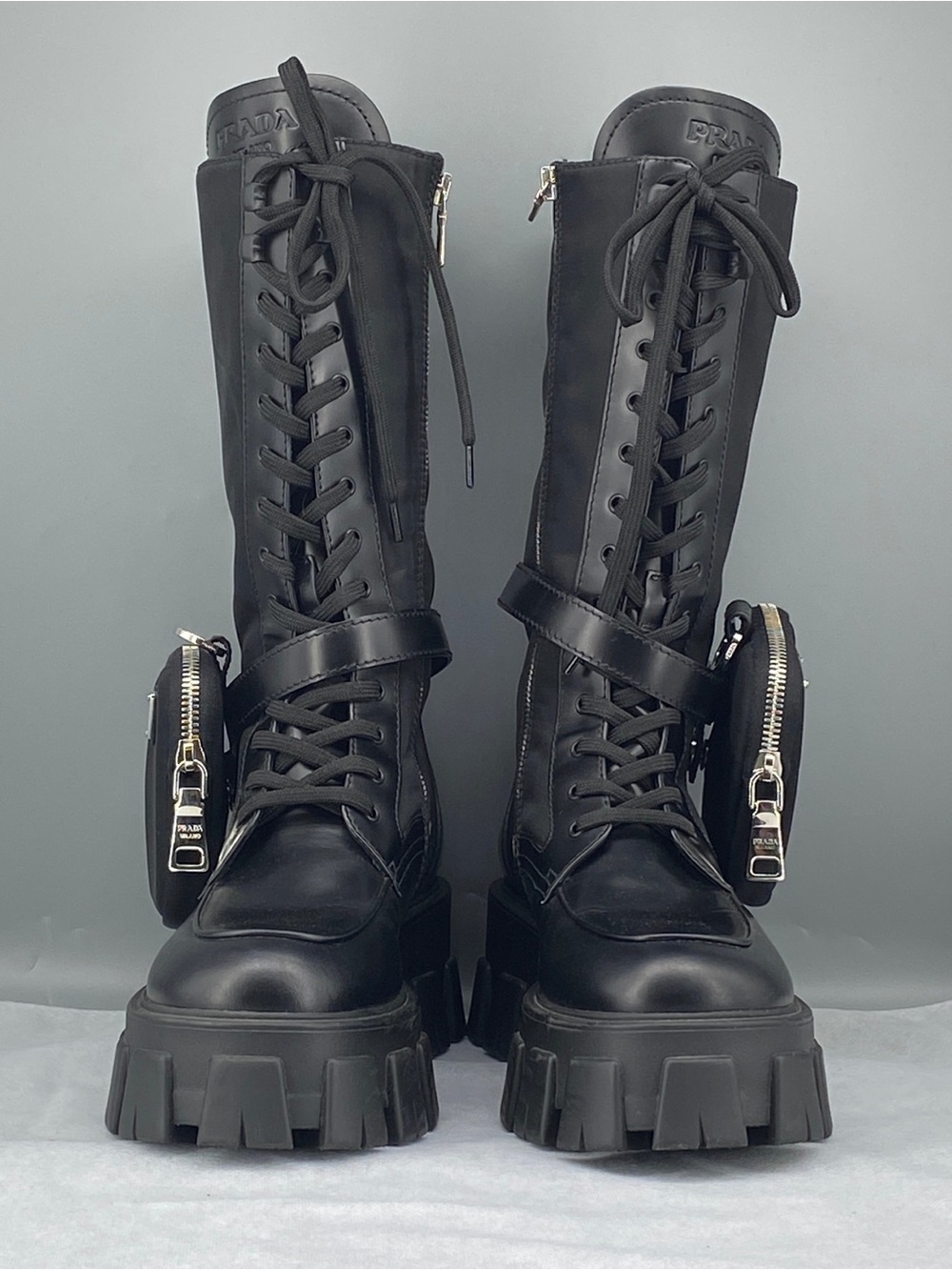 Prada Black Lace‑Up Combat Tall Boots Women Shoes Size 37